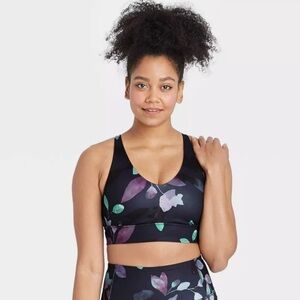 All In Motion Women Floral Athleisure Navy Blue Sports Bra Size XS Strappy Back